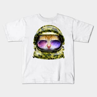 Kitty in Space Green Camo Edition Kids T-Shirt